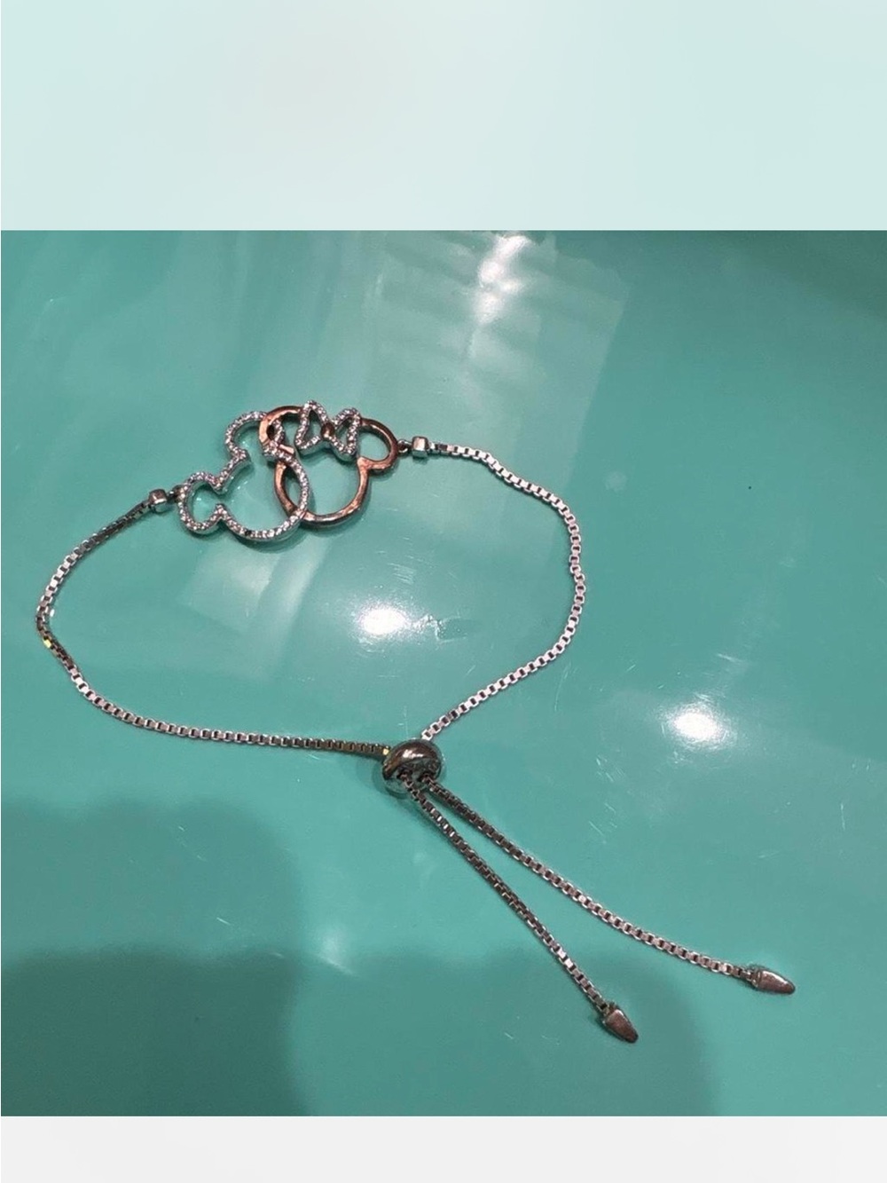 Disney Two-Tone Mickey Icon Adjustable Bracelet in Rose Gold and Silver